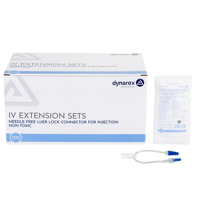 Dynarex 7061 IV Extension Set, 7", Needle Free LL Connector