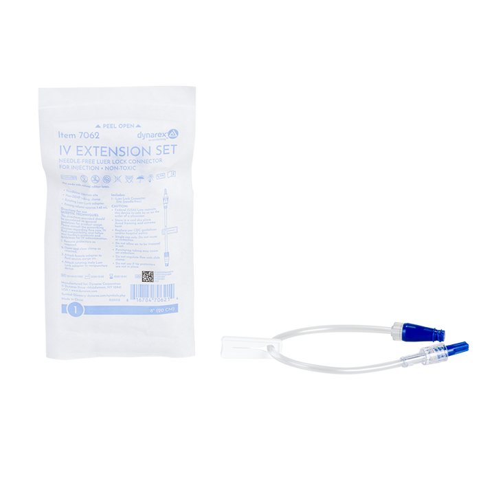 Dynarex 7062 IV Extension Set, 8", Needle Free LL Connector