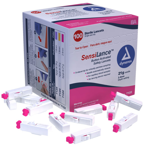 Dynarex 7122 Button Activated Safety Lancets - Sterile, 21G, 2.4 mm