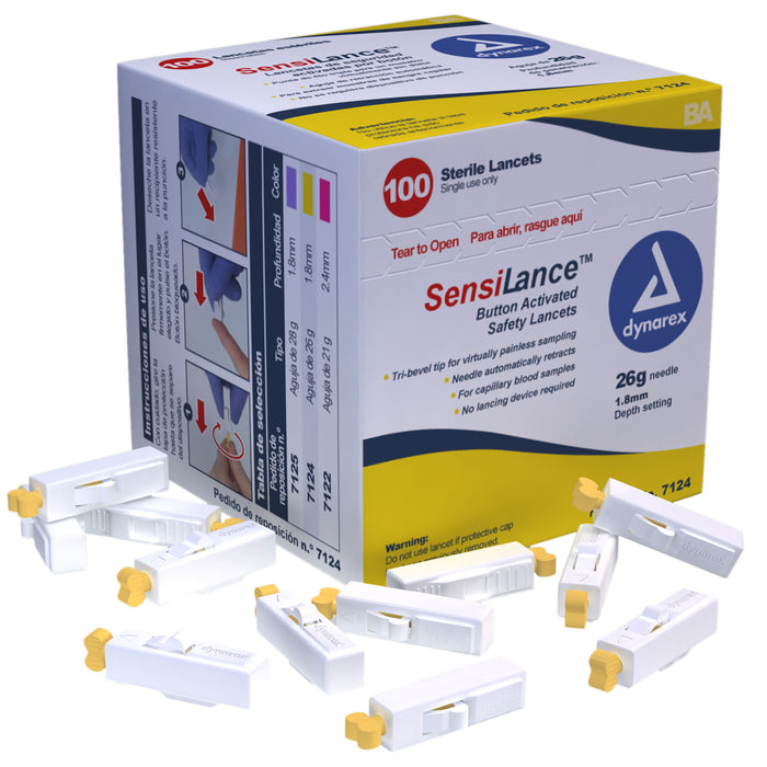 Dynarex 7124 Button Activated Safety Lancets - Sterile, 26G, 1.8 mm
