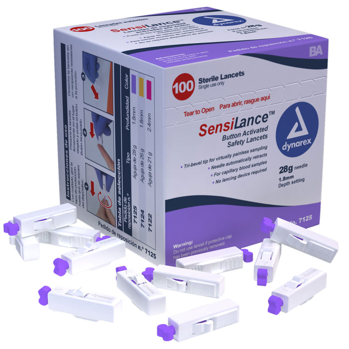 Dynarex 7125 Button Activated Safety Lancets - Sterile, 28G, 1.8 mm