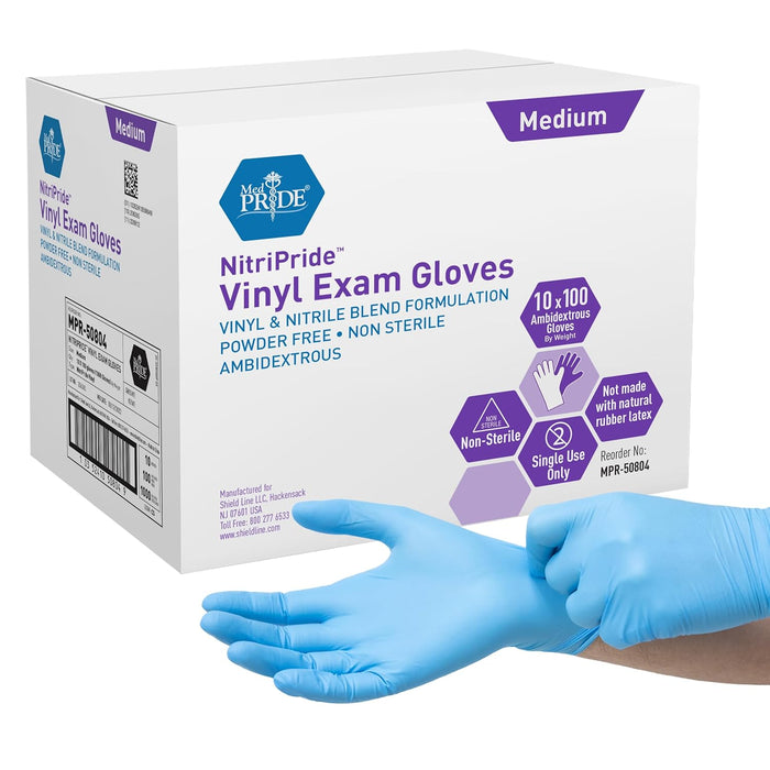 MedPride Chemotherapy-Rated 5 Mil Synthetic Vinyl Exam Gloves, Powder-Free, Non-Sterile – Case of 1,000 (10 Boxes of 100)