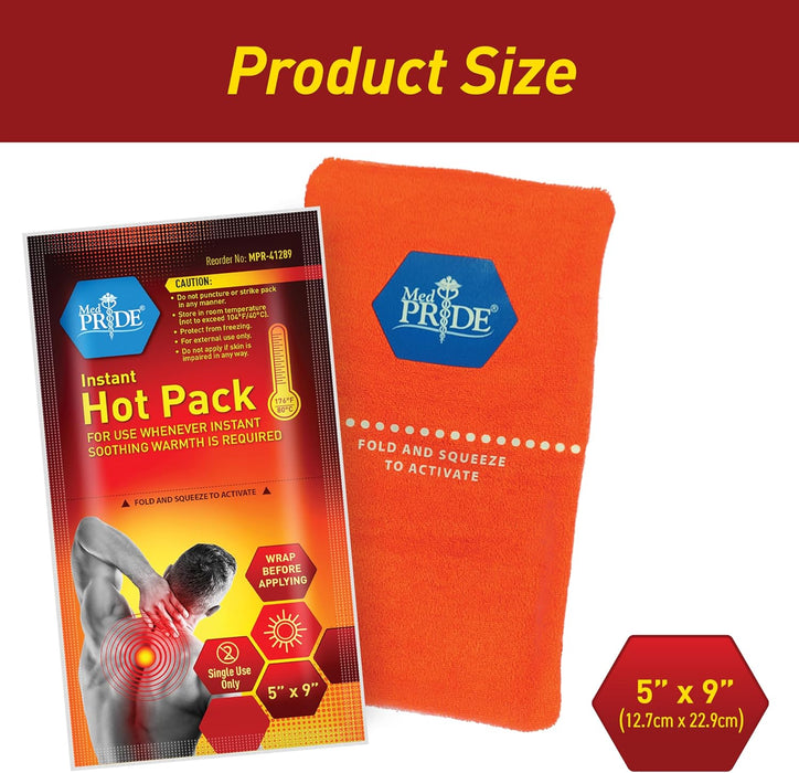 Med Pride Instant Hot Pack with packaging showing product size.