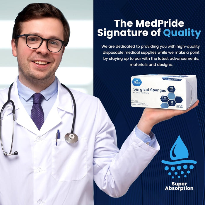 MedPride Gauze Sponges – Non-Sterile – 4” x 4” – 12 Ply – 2,000 Total (10 Packs of 200)