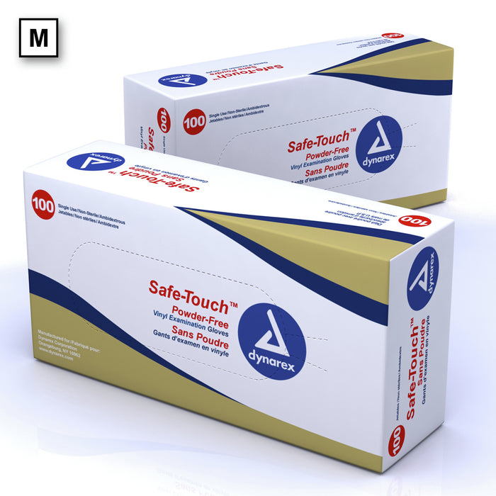 Dynarex 2612 Safe-Touch Vinyl Exam Gloves, Medium, Powder-Free