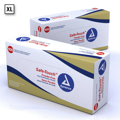 Dynarex 2614 Safe-Touch Vinyl Exam Gloves, X-Large, Powder-Free, Clear