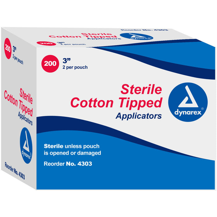 Dynarex 4303 Cotton Tipped Wood Applicators - Sterile, 3"
