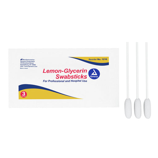 Dynarex 1216 Lemon-Glycerin Swabsticks, 3 Swabsticks per Packet