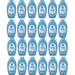 Multiple bottles of body powder with blue and white labels on a white background