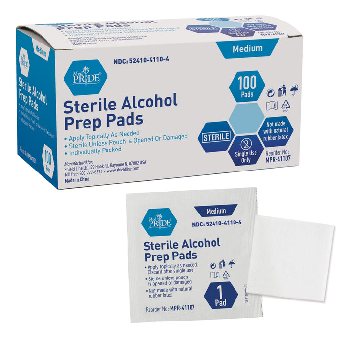Sterile Alcohol Prep Pads – Medium, 20 Boxes of 100 (2,000 Pads/Case)