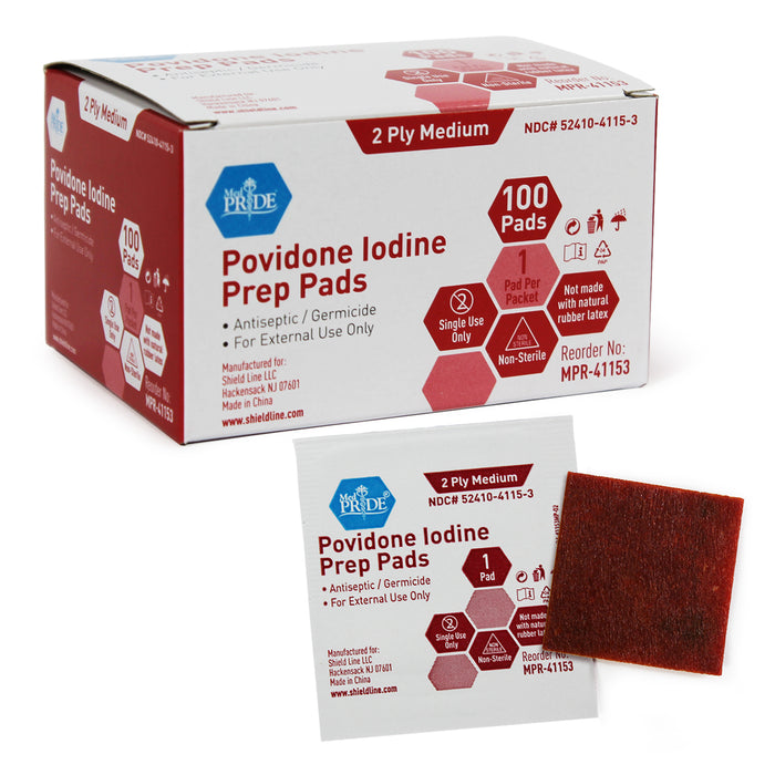 Povidone Iodine Prep Pads – Medium, 10 Boxes of 100 (1,000 Pads/Case)