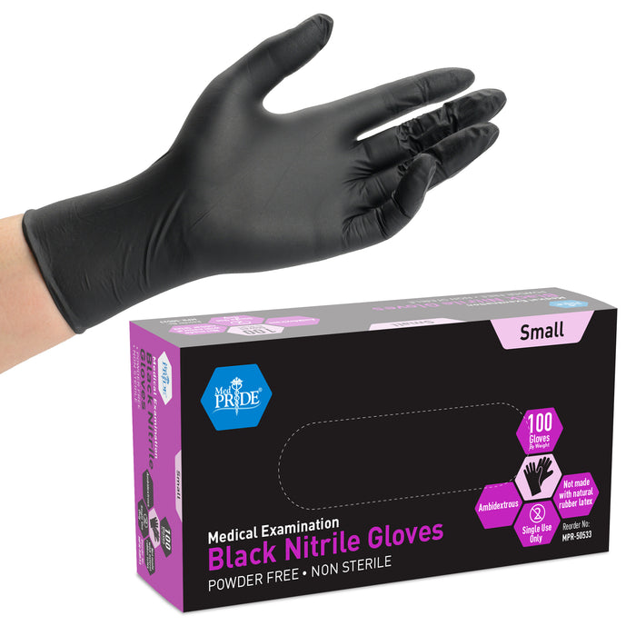 6 Mil Black Nitrile Exam Gloves – Non-Sterile, Powder Free (10 Boxes of 100, 1,000/Case)
