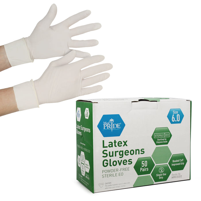 Latex Surgeon’s Gloves – Sterile, Powder Free, Pairs (4 Boxes of 50 Pairs, 200 Pairs/Case)