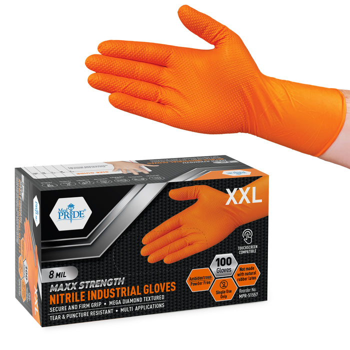 8 Mil Orange Nitrile Gloves – Powder Free, Textured Grip (1,000 Count)