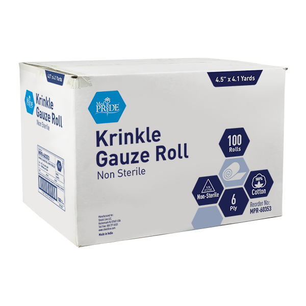 MedPride Krinkle Gauze Roll – Non-Sterile – 4.5" x 4.1 yds – Case of 100 Rolls