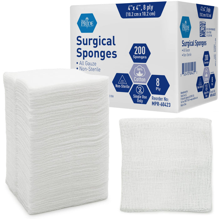 MedPride Gauze Sponges – Non-Sterile – 4” x 4” – 8 Ply – 4,000 Total (20 Packs of 200)