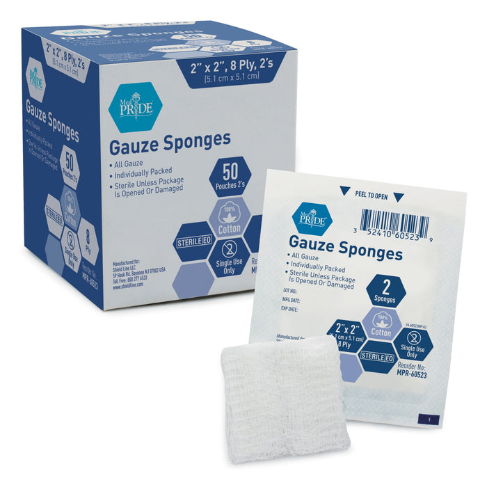 MedPride Gauze Sponge - N/S - 2x2 - 8 Ply - 25 Boxes 200 Per Box (5,000 Count)