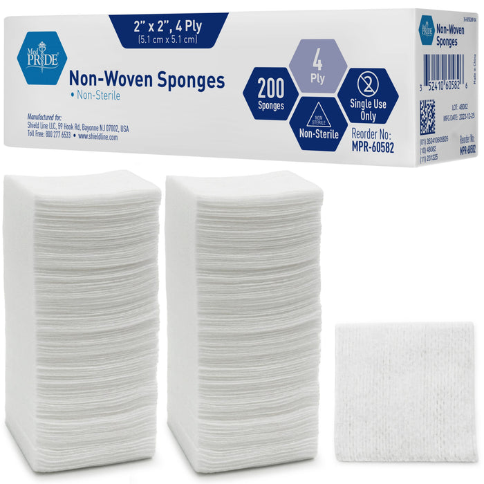 MedPride  Non-Woven Sponge - N/S - 2x2 - 4 Ply - 20 Boxes, 200 Per Box (4,000 Count)