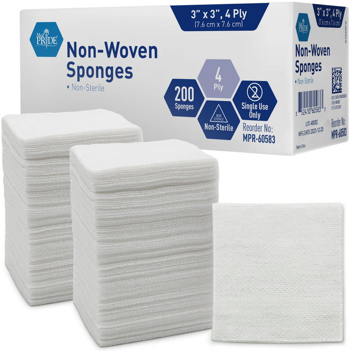 MedPride Non-Woven Sponge - N/S - 3x3 - 4 Ply - 20 Boxes, 200 Per Box (4,000 Count)