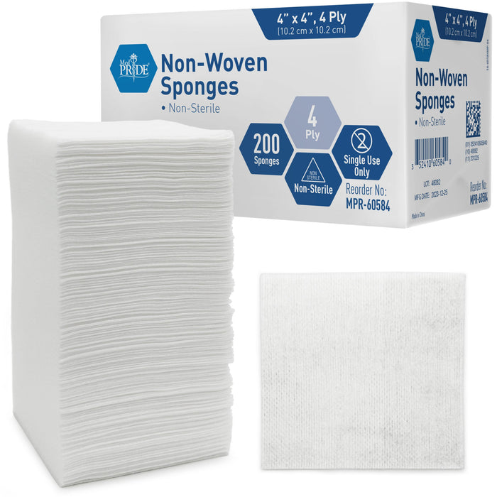 Medpride Non-Woven Sponge - N/S - 4x4 - 4 Ply - 10 Boxes/ 200 Per Box (2,000 Count)