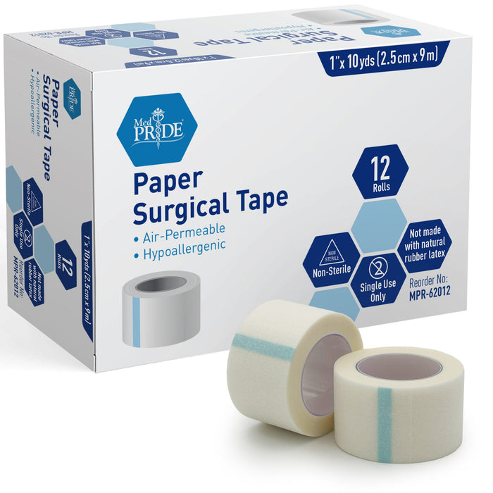 MedPride Paper Surgical Tape – 1" x 10 yds., 12 Packs of 12 Rolls (144 Rolls/Case)