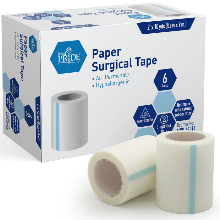 MedPride Paper Surgical Tape – 2" x 10 yds., 12 Packs of 6 Rolls (72 Rolls/Case)