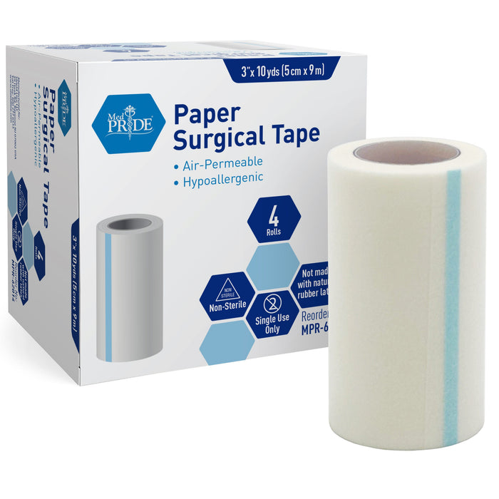 MedPride Paper Surgical Tape – 3" x 10 yds., 4 Boxes of 12 Rolls (48 Rolls/Case)