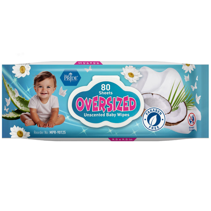 Oversized Baby Wipes – Unscented – 960/Case (12 Packs of 80)