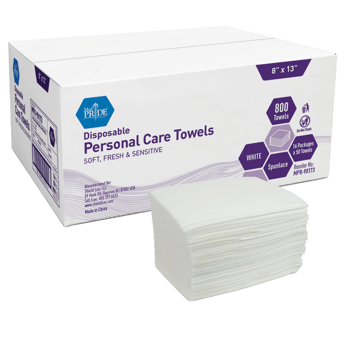 MedPride Dry Washcloths – Air-Laid, Half-Fold – 8" x 13" – 800/Case (16 Packs of 50)