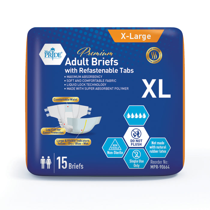(60 Count) MedPride Adult Diapers/Briefs with Refastenable Tabs, X-Large Size, 4 Packs of 15