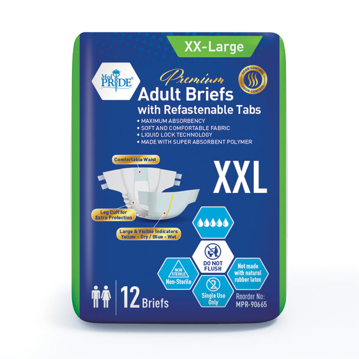 (48 Count) MedPride Adult Diapers/Briefs with Refastenable Tabs, XX-Large Size, 4 Pack of 12