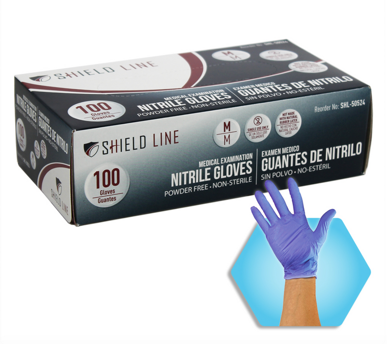 Shield Line Nitrile Exam Gloves 4 Mil – Powder-Free – Bi-Lateral Fit – 1,000/Case (10 Boxes of 100)