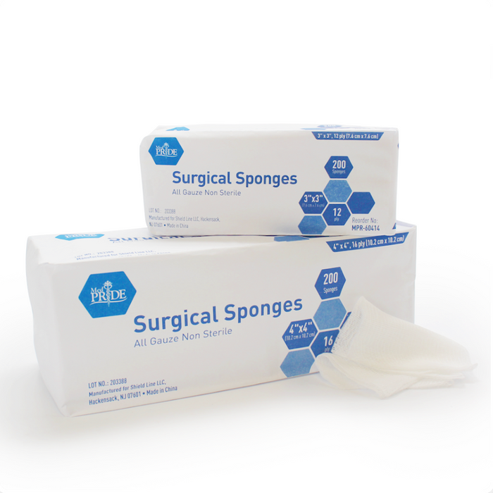 MedPride Gauze Sponges – Non-Sterile – 3" x 3" – 8 Ply – 20 Packs of 200 (4,000 Total)
