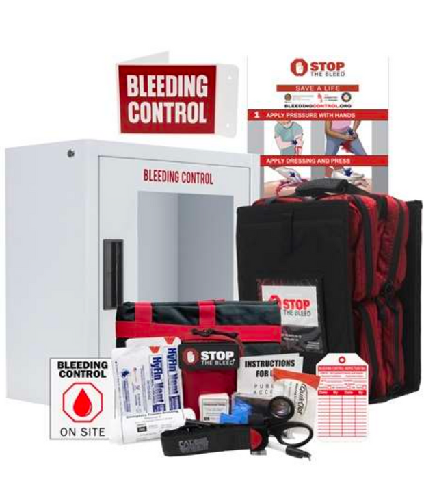 Ultimate School Stop The Bleed Kits With Cabinet Bundle (8 Kits) CAT and QuikClot