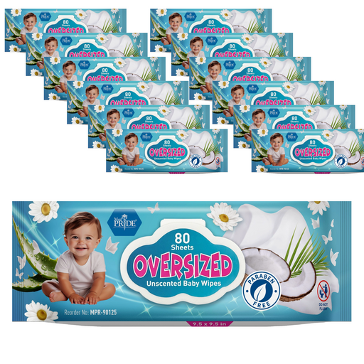 Multiple packages of oversized unscented baby wipes with a baby on the packaging.