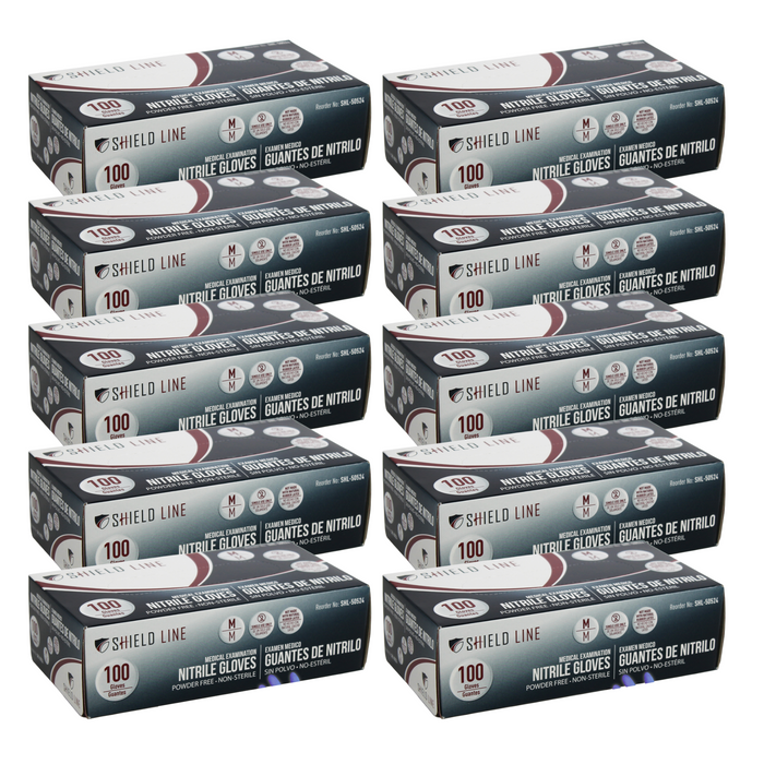 Shield Line Nitrile Exam Gloves 4 Mil – Powder-Free – Bi-Lateral Fit – 1,000/Case (10 Boxes of 100)