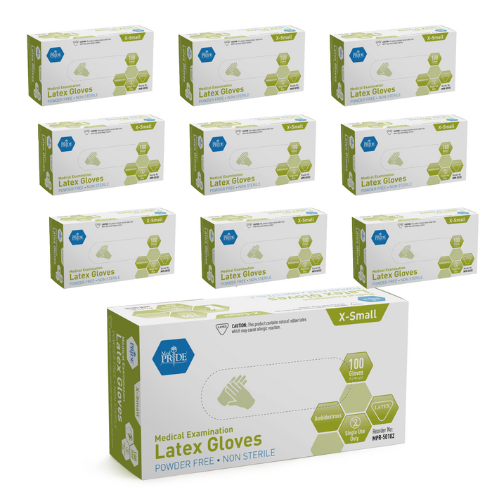MedPride Latex Exam Gloves 5 Mil – Non-Sterile – Powder-Free – 10 Boxes of 100/Case (1,000 Count)