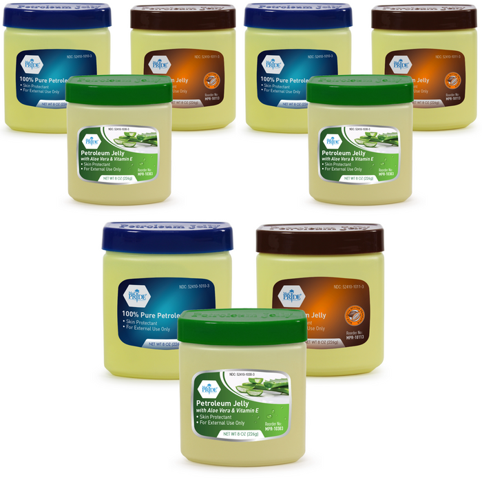 MedPride Petroleum Jelly Variety Pack – 8 oz Jars (Original, Aloe Vera & Cocoa Butter) – 3 Pack