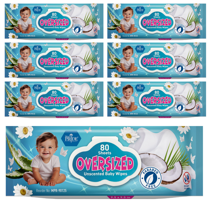 Oversized Baby Wipes – Unscented – 960/Case (12 Packs of 80)