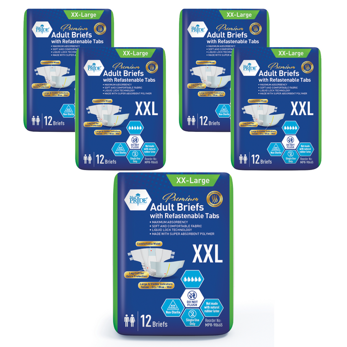 (48 Count) MedPride Adult Diapers/Briefs with Refastenable Tabs, XX-Large Size, 4 Pack of 12