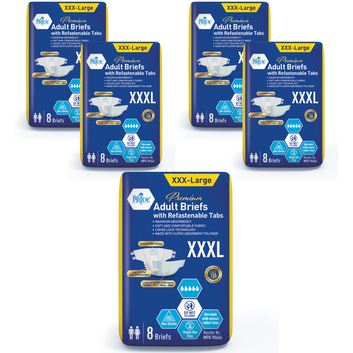 (32 Count) MedPride Adult Briefs with Refastenable Tabs, 3X-Large Size, 4 Packs of 8
